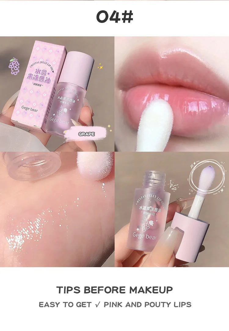 Aceite labial Crystal Jelly de Gege Bear: brillo hidratante de frutas para labios suaves y nutridos.