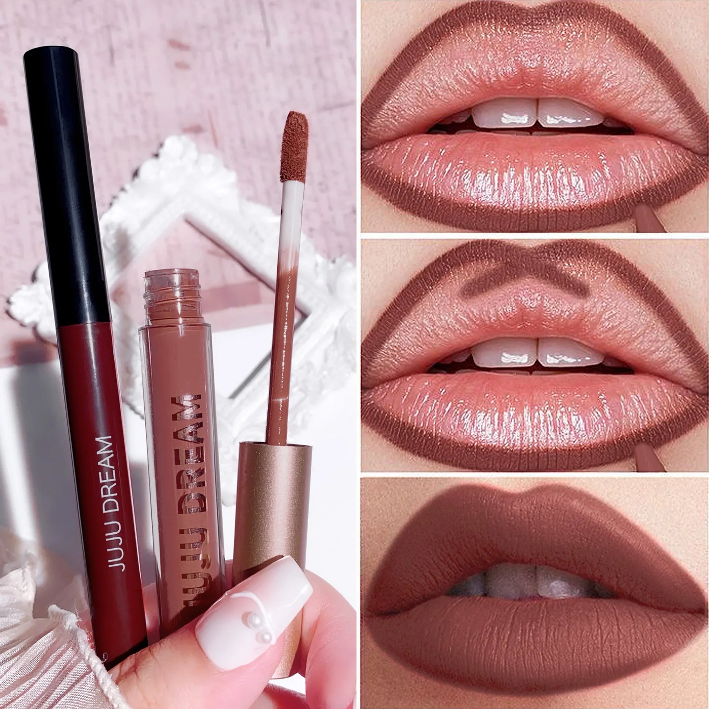 JUJU DREAM 6-Color Matte Lip Liner & Lipstick Pencil Set – 2-in-1 Waterproof, Long-Lasting, Smudge-Proof