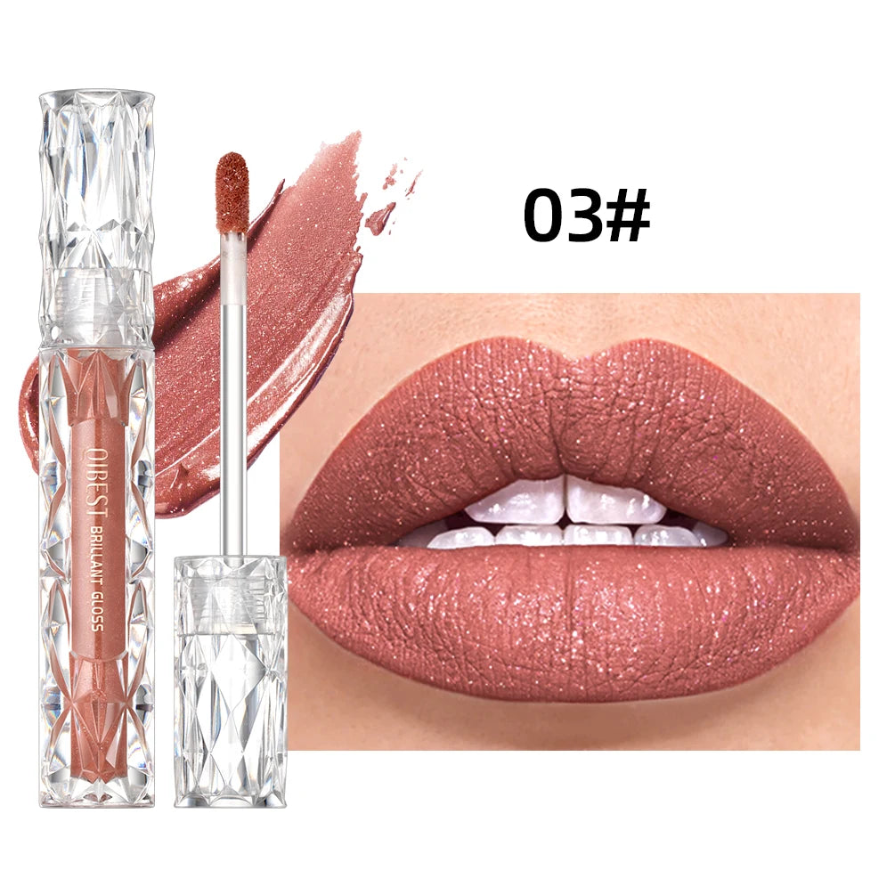 Brillo de labios con brillo de diamante QIBEST: resistente al agua, duradero y brillante.