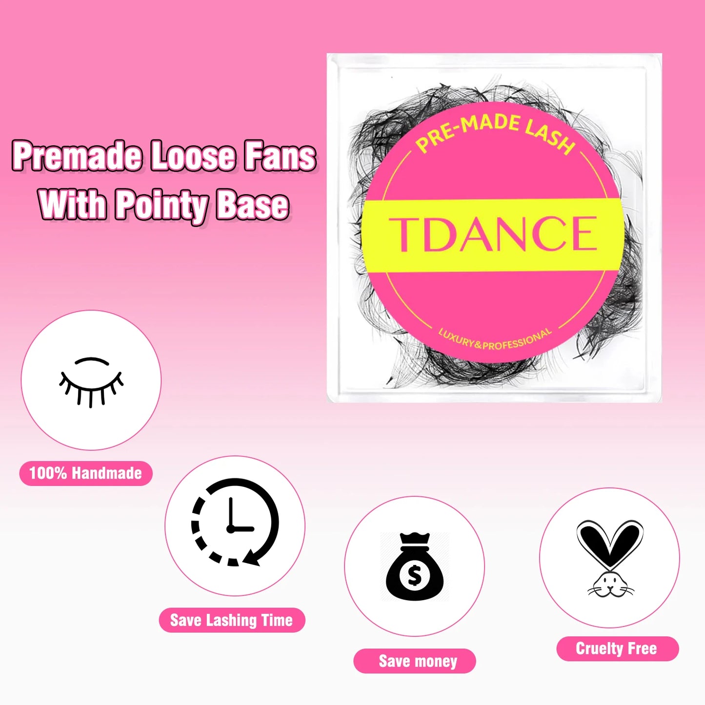 TDANCE Premade Loose Fan Eyelash Extensions – 500 Fans | 5D–16D Russian Volume Lashes C60