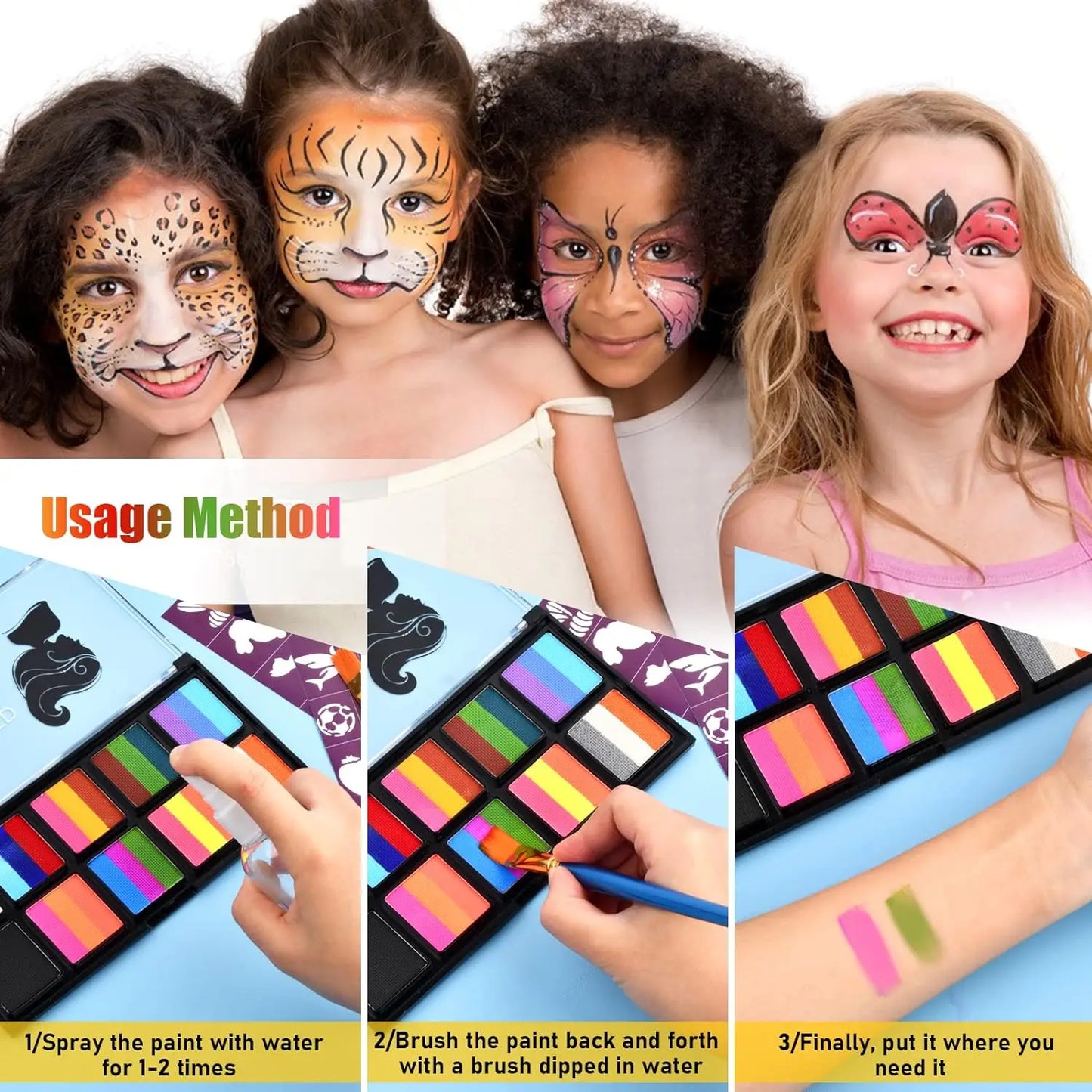 VERONNI 10-Color Body & Face Paint Kit with Brush – Safe Makeup for Kids & Adults
