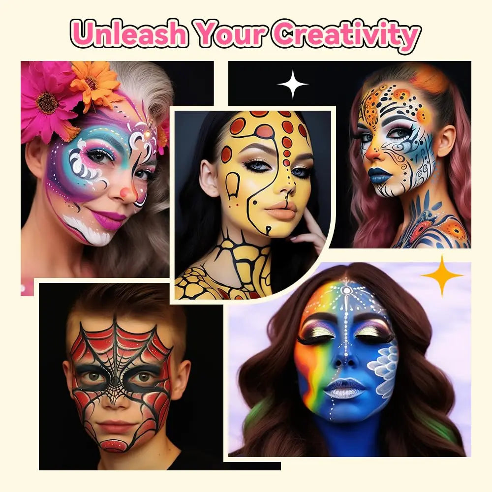 Kit de pintura corporal y facial VERONNI de 10 colores con pincel: maquillaje seguro para niños y adultos