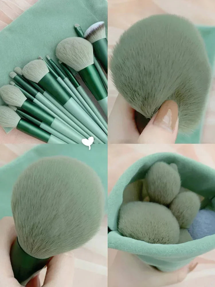 Juego de 13 brochas de maquillaje para mujer, para sombra de ojos, base, colorete, herramientas de maquillaje suaves, bolsa de belleza