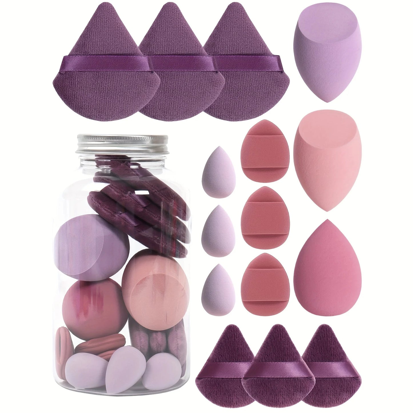 LuxuryGlow All-in-One Makeup Puff Set – 15 Pcs Assorted Beauty Blenders & Powder Puffs