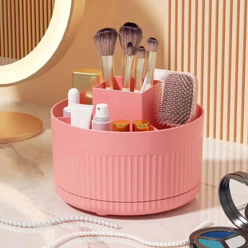 LuxuryGlow 360° Rotating Makeup Organizer Box — Desktop Cosmetic & Jewelry Holder