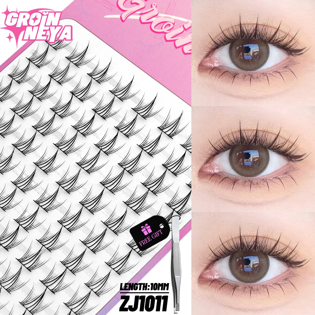GROINNEYA Cluster Lashes – Natural Volume DIY Eyelash Extensions Mixed Tray