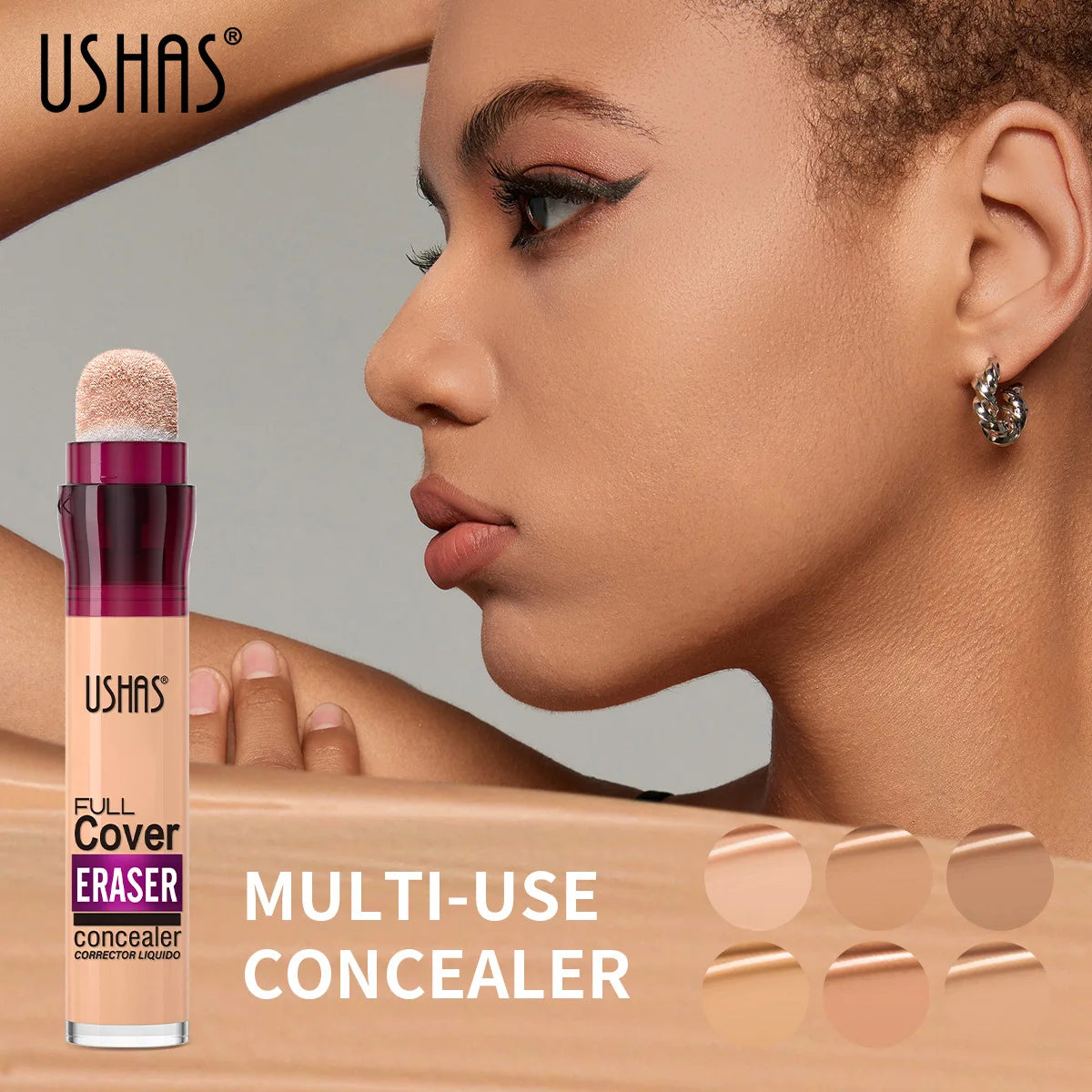 Corrector USHAS resistente al agua con punta de esponja: 12 tonos, look sin maquillaje