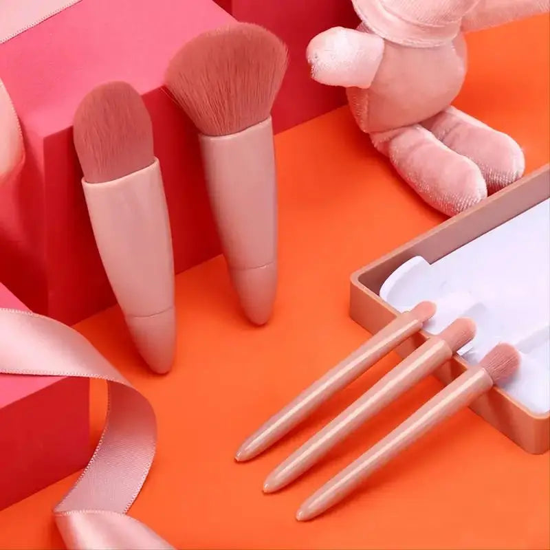 RELI 5-Piece Mini Travel Makeup Brush Set – Compact Cosmetic Brushes with Case & Mirror