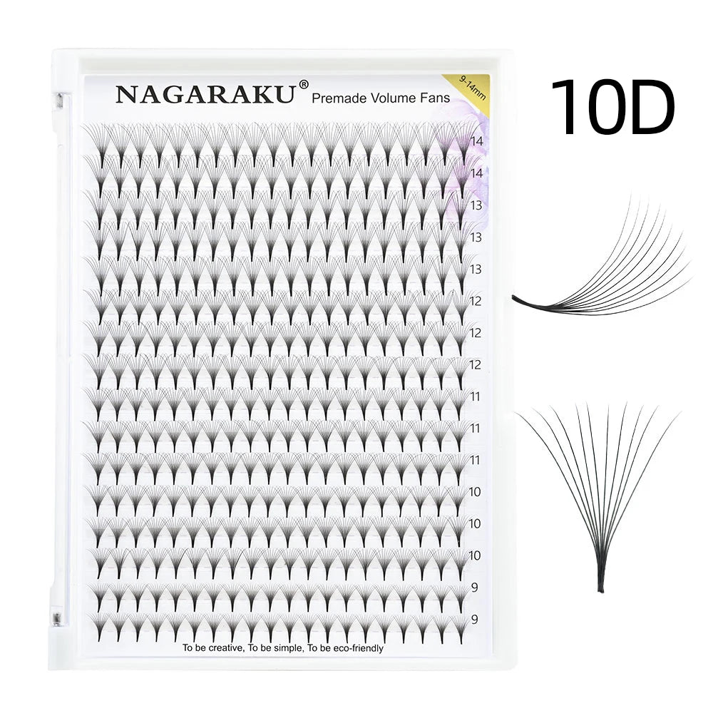 مراوح تمديد الرموش الجاهزة من NAGARAKU - ساق ضيقة 5D/6D/10D، كثافة روسية