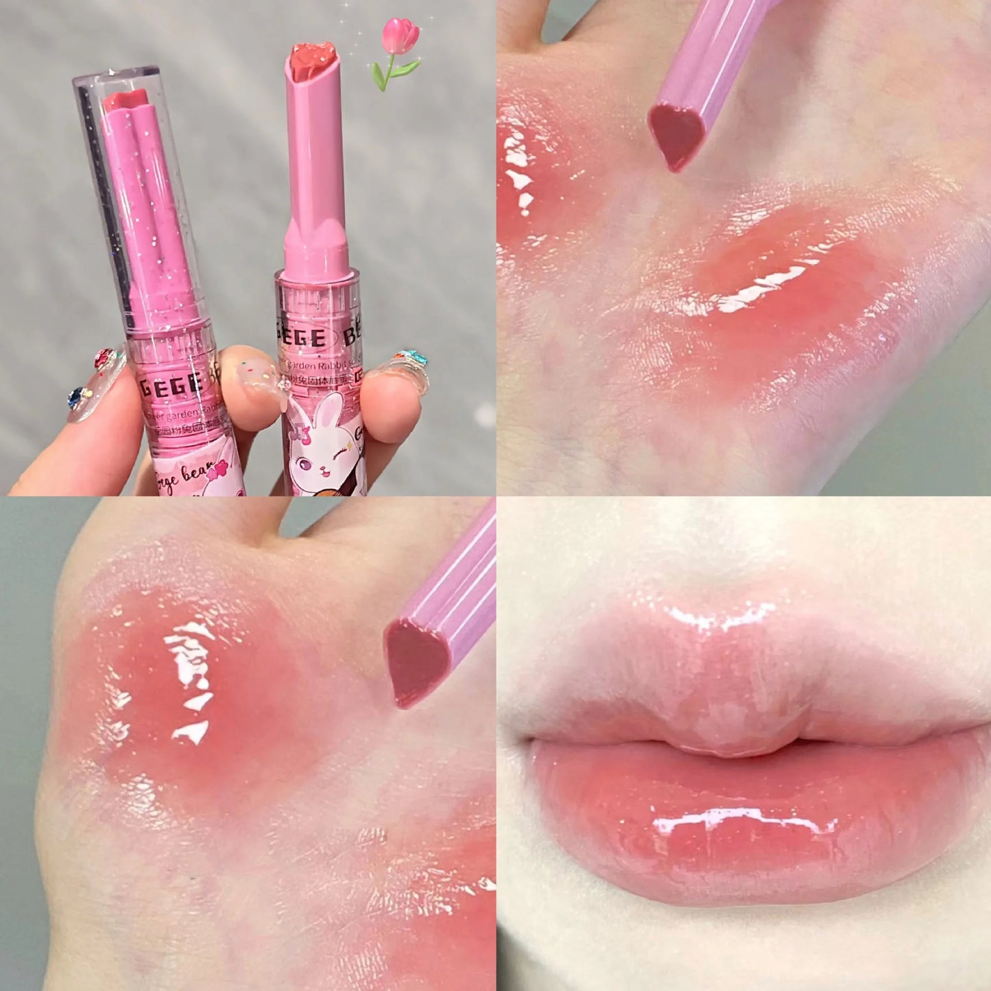 Brillo labial Gege Bear Garden Pink Rabbit: hidratante, duradero y resistente al agua.