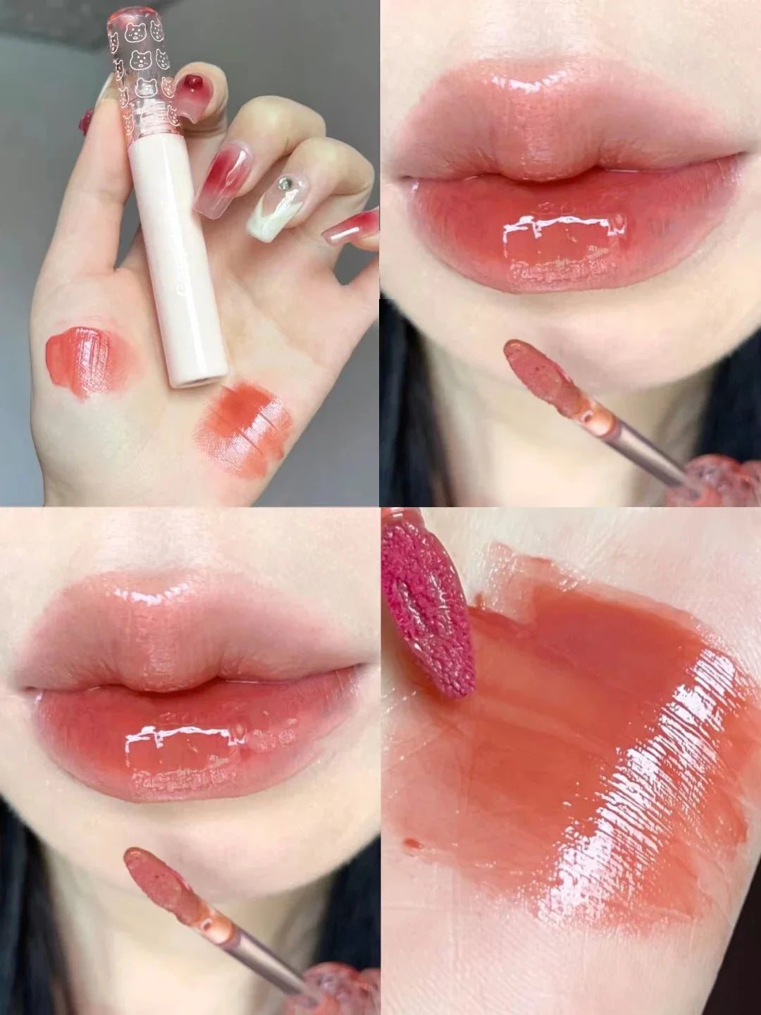 Brillo de labios con efecto espejo en rosa cereza LuxuryGlow: aceite labial hidratante con brillo de cristal