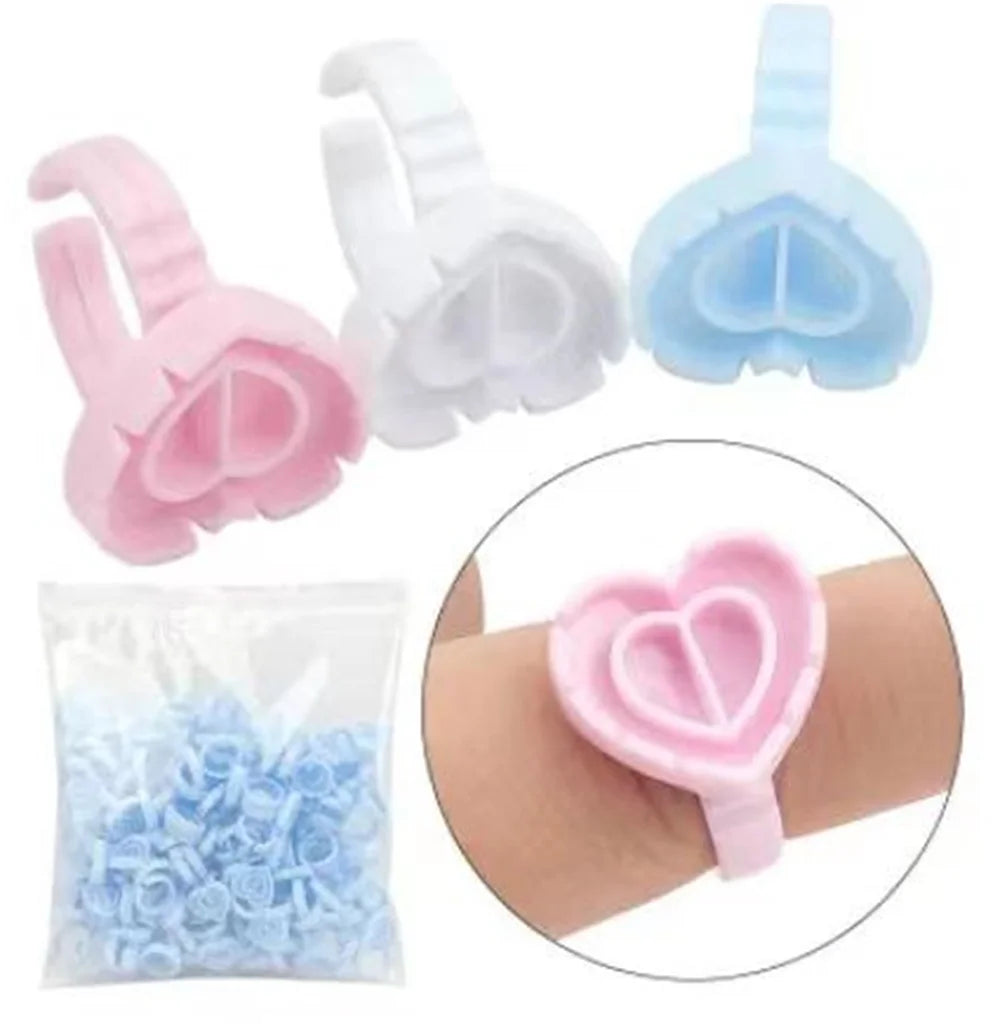 SMHZP 100Pcs Disposable Blooming Eyelash Glue Rings – Flower Cup Design for Lash Extension & Tattoo Pigment
