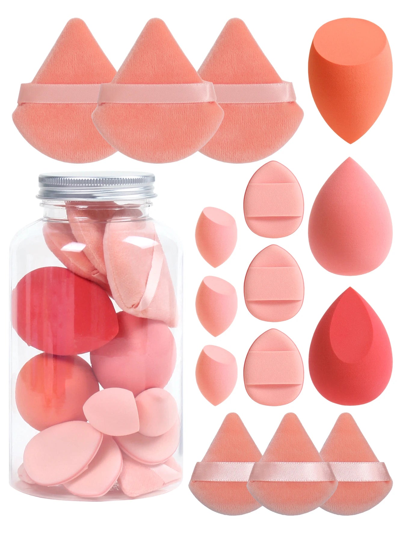 LuxuryGlow All-in-One Makeup Puff Set – 15 Pcs Assorted Beauty Blenders & Powder Puffs