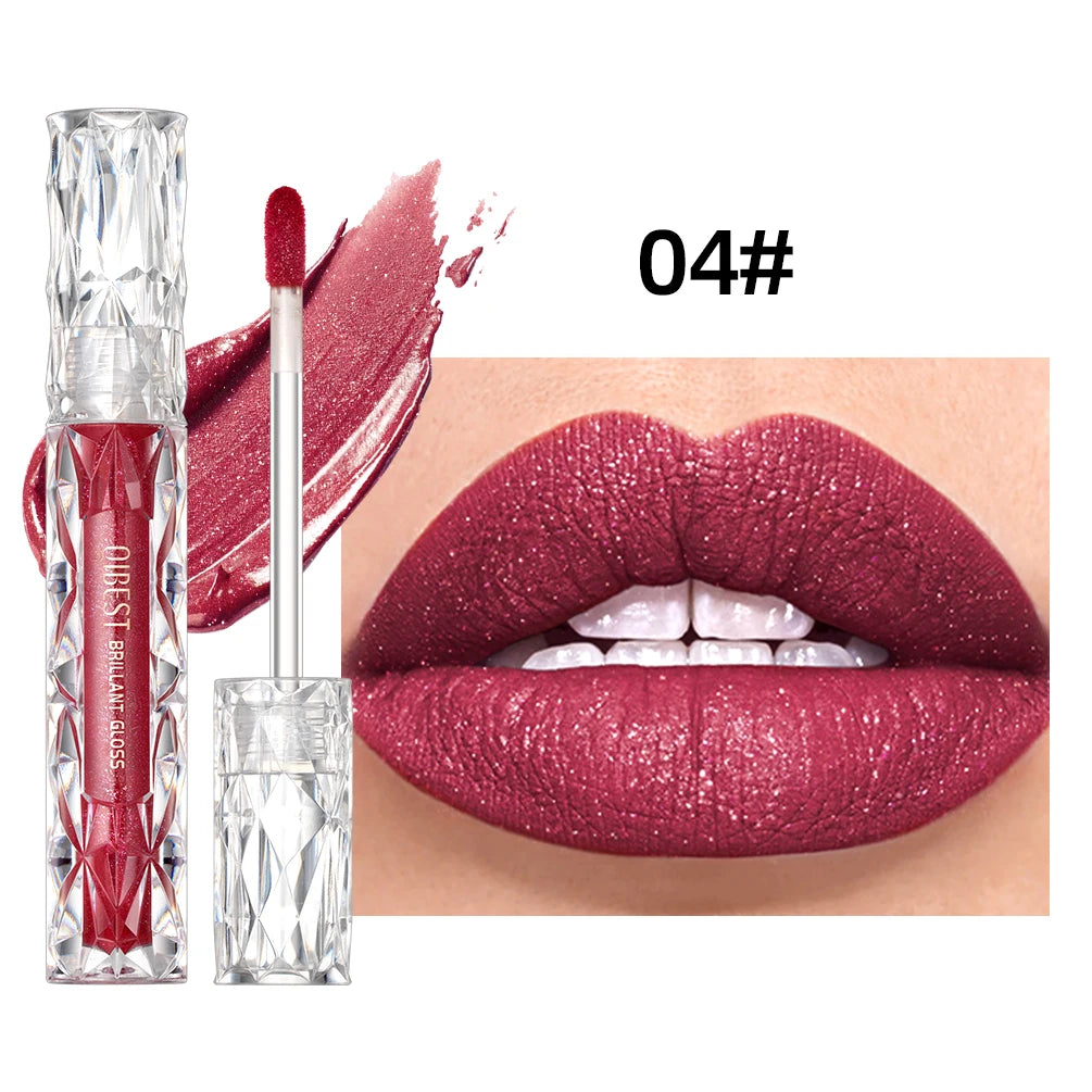 Brillo de labios con brillo de diamante QIBEST: resistente al agua, duradero y brillante.