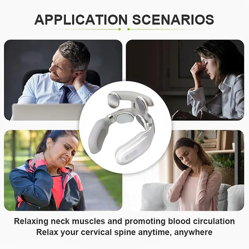 Máquina de masaje cervical LuxuryGlow con 4 unidades de calefacción, protección para cabeza y cuello, respiración, vibración ligera y compresas calientes para la columna cervical.
