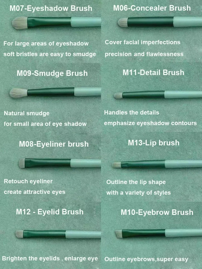 Juego de 13 brochas de maquillaje para mujer, para sombra de ojos, base, colorete, herramientas de maquillaje suaves, bolsa de belleza