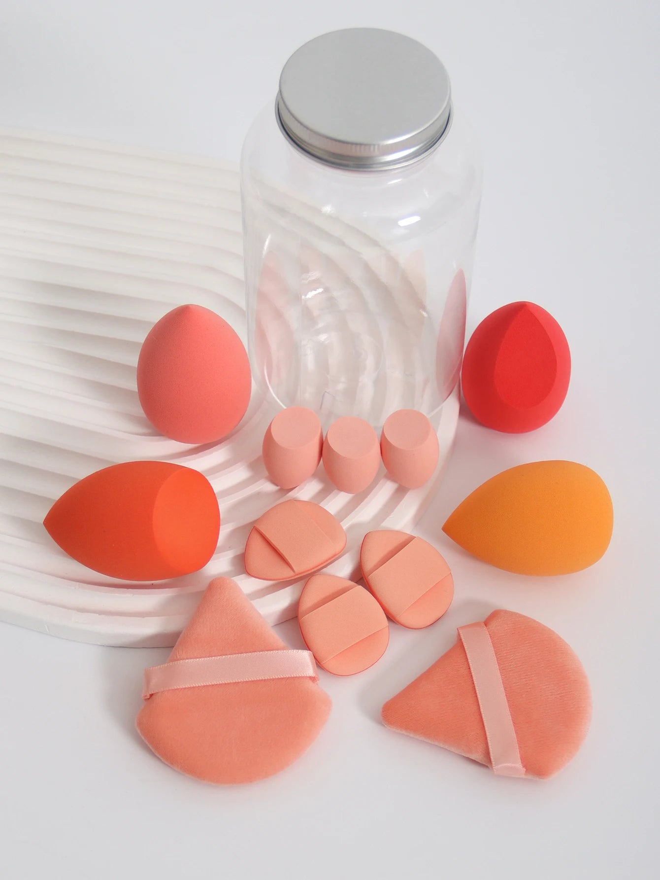 Esponjas de maquillaje de doble uso Luxury Glow, 12 unidades, con frasco de almacenamiento – Sin látex