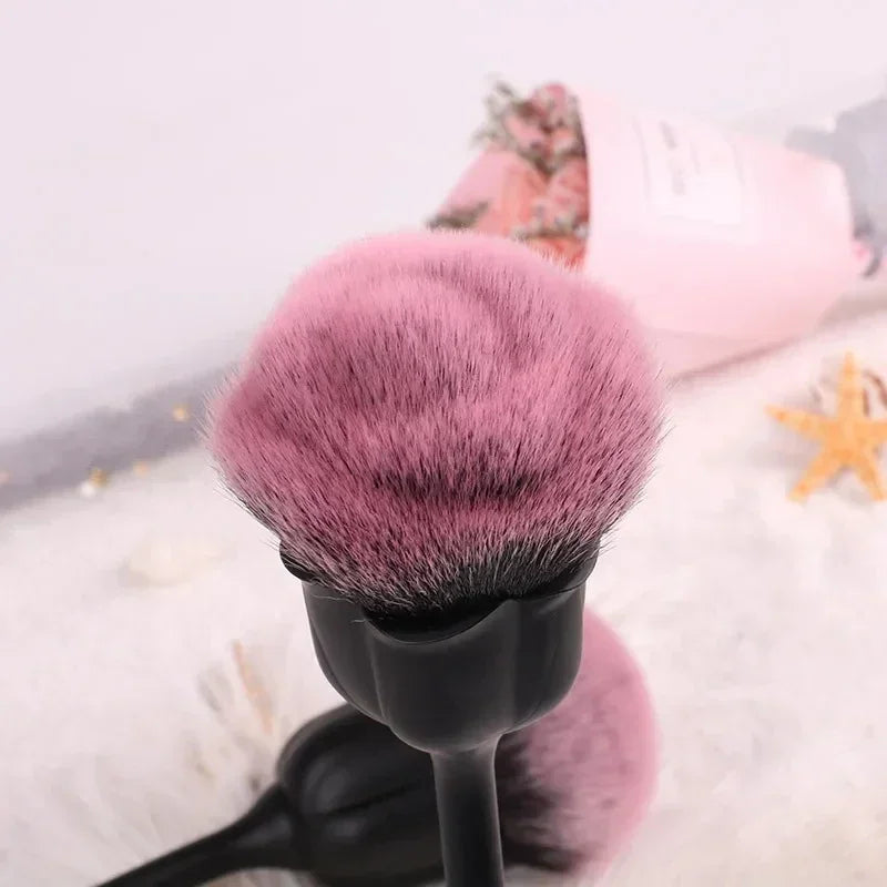 RUZOFO Black Rose Shaped Loose Powder Makeup Brush – Soft Face & Nail Dust Tool