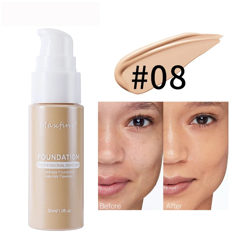 Base de maquillaje líquida MAXFINE: resistente al agua, al sudor y de cobertura total (30 ml)