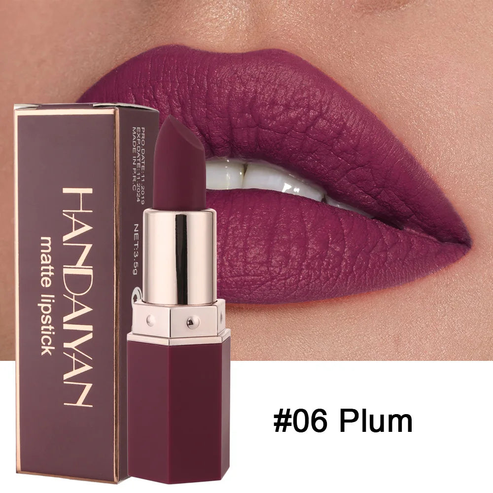 Handaiyan 6-Color Matte Velvet Lipstick Set – Waterproof, Long-Lasting Nude & Red Shades