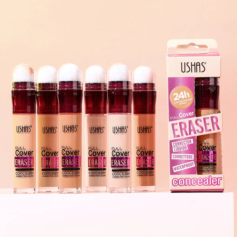 USHAS 12-Color Liquid Concealer with Rotating Sponge – Lightweight, Long-Lasting & Moisturizing Foundation