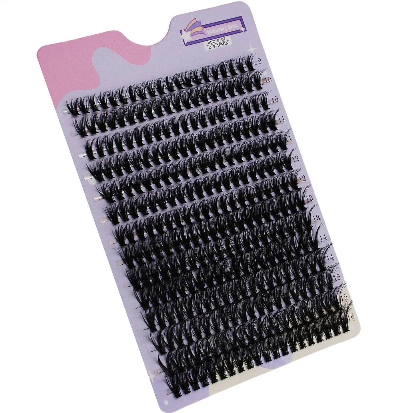 رموش JPNPL MJ 40D Cluster Lashes، 14 صفًا، 280 قطعة، مزيج من 9 إلى 16 مم، كثافة طبيعية