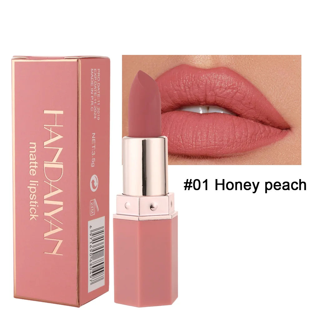 Handaiyan 6-Color Matte Velvet Lipstick Set – Waterproof, Long-Lasting Nude & Red Shades