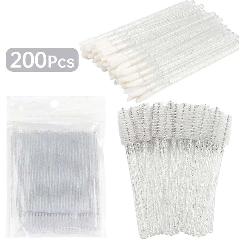 RUZOFO 200pcs Disposable Lash Brushes & Applicators Kit – Spoolies, Lip Wands, Micro Swabs
