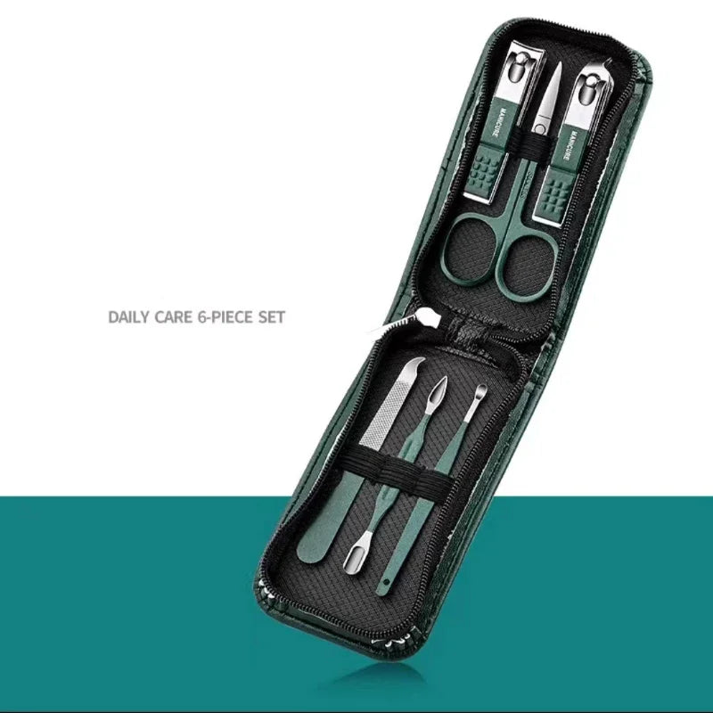 Juego de cortaúñas premium LuxuryGlow de 6 piezas: kit de manicura y cuidado personal de acero inoxidable para hombres y mujeres