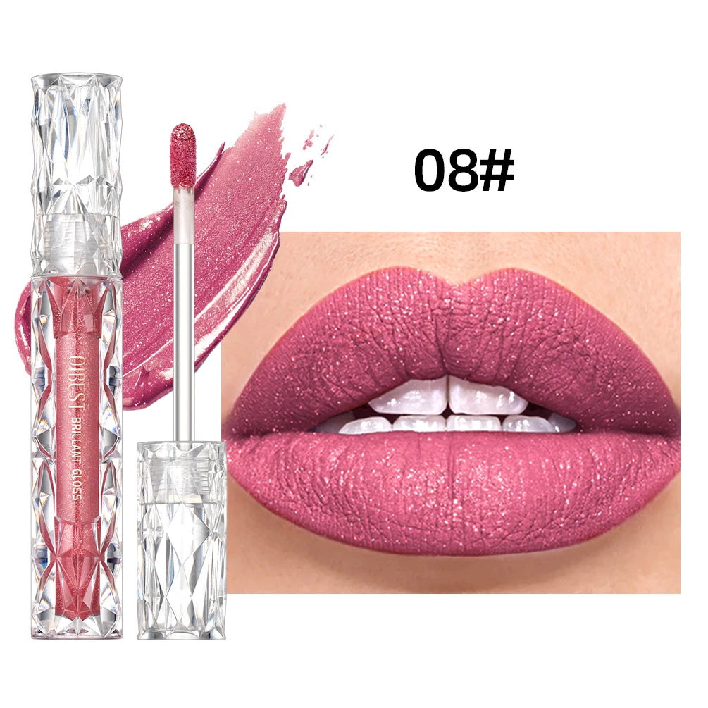 Brillo de labios con brillo de diamante QIBEST: resistente al agua, duradero y brillante.
