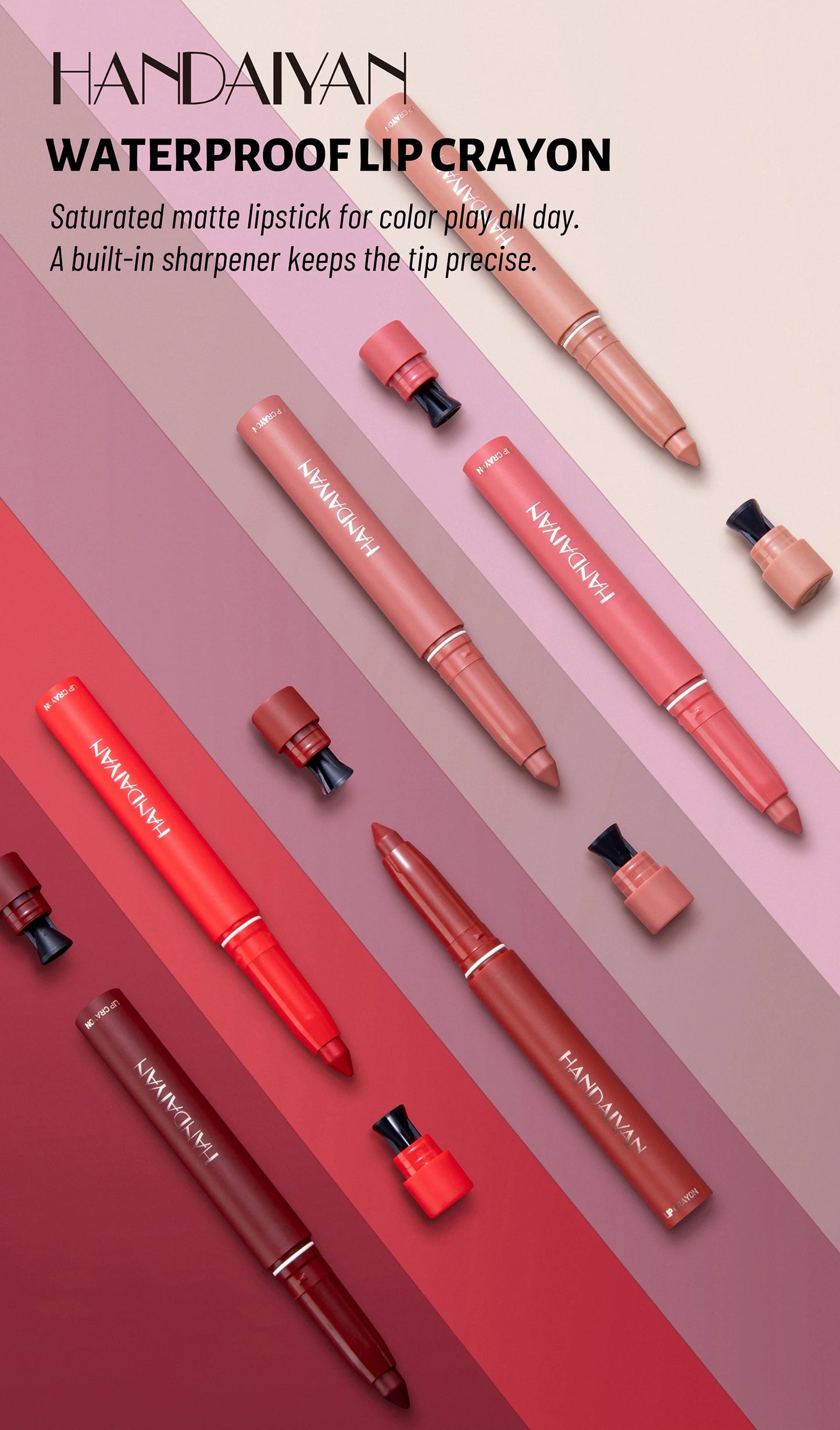 HANDAIYAN Matte Lipstick Pen with Built-In Sharpener – Fadeless & Non-Staining
