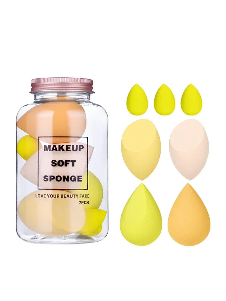 Juego de 7 esponjas de maquillaje con degradado LuxuryGlow con caja de cartón para guardar huevos: suaves y reutilizables.