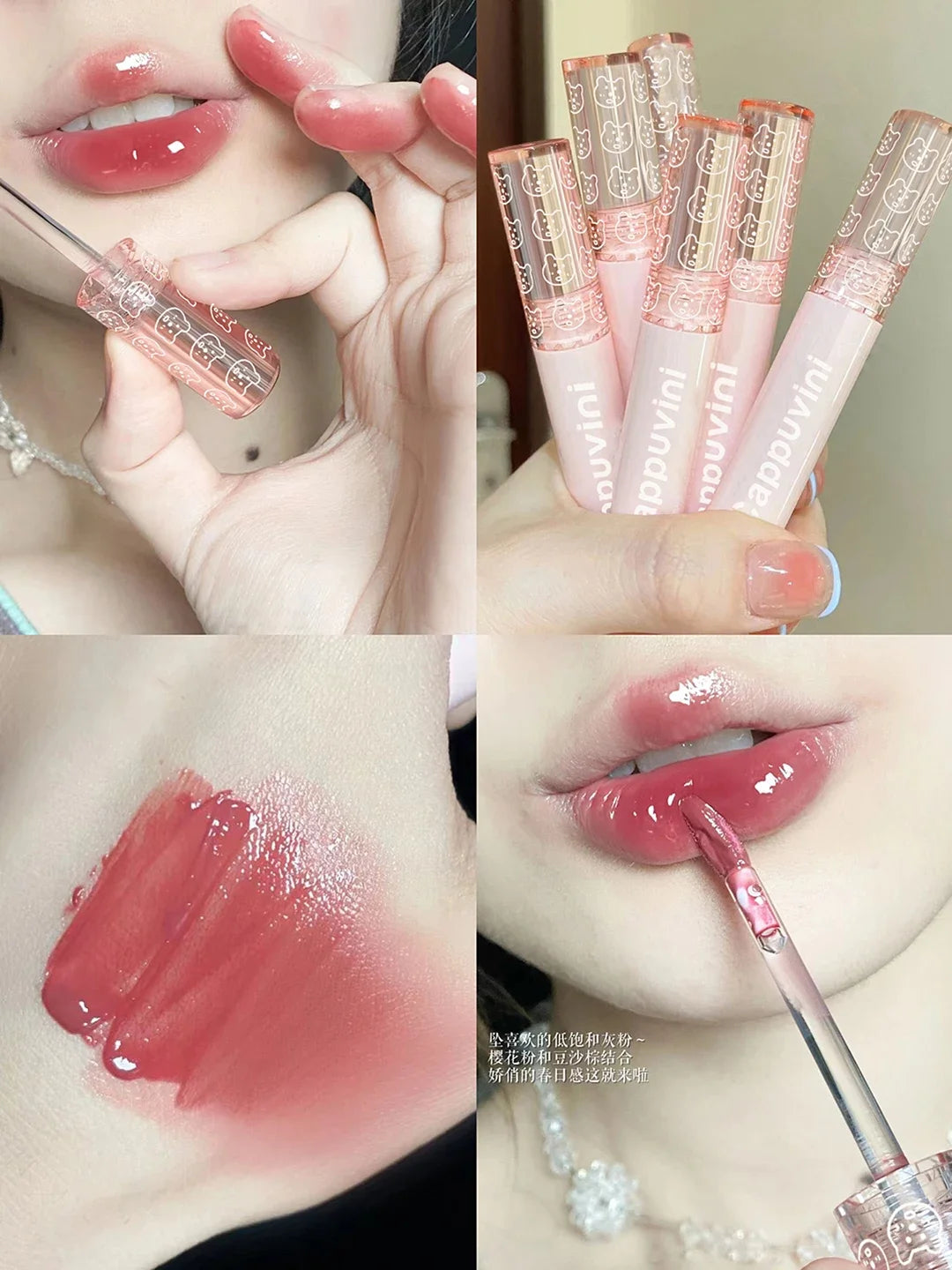 Brillo de labios con efecto espejo en rosa cereza LuxuryGlow: aceite labial hidratante con brillo de cristal