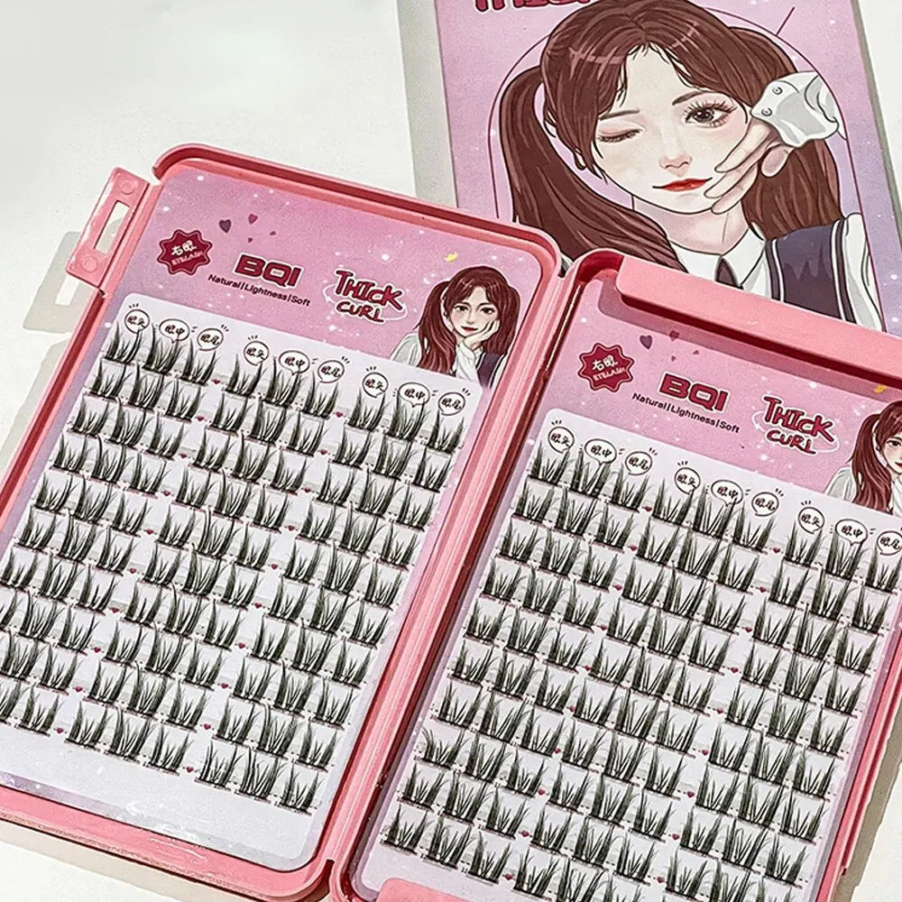 BQI Lazy Cat Elf Eyelash Book – 180pcs DIY Lash Clusters with Glue Set