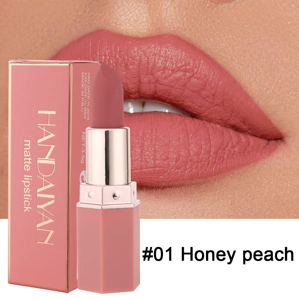 Handaiyan 6-Color Matte Velvet Lipstick Set – Waterproof, Long-Lasting Nude & Red Shades