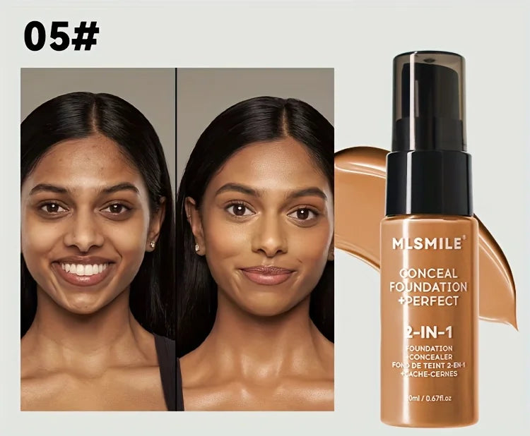 Base de maquillaje líquida y corrector 2 en 1 MLSMILE: cobertura total, resistente al agua, hidratante