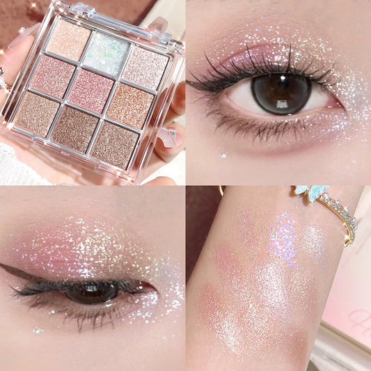 LuxuryGlow Pearlescent Glitter Eyeshadow & Highlighter Palette – Long-Lasting & Shimmer Finish