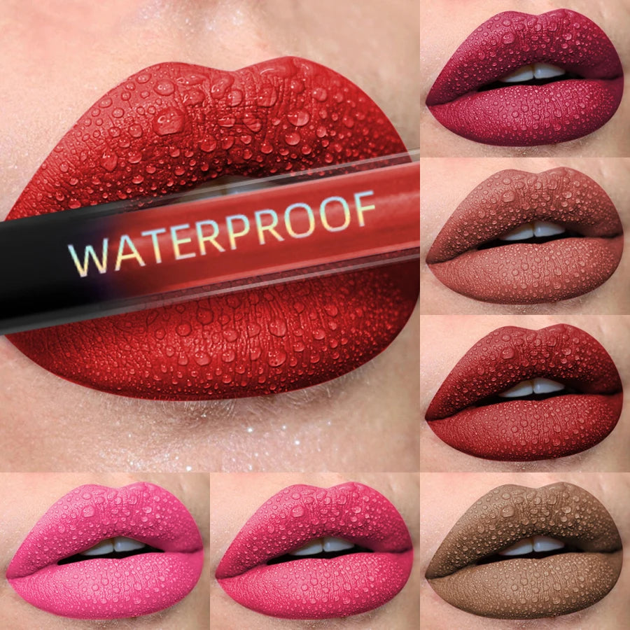 Brillo labial mate aterciopelado LuxuryGlow de 19 colores: labial líquido resistente al agua y de larga duración.