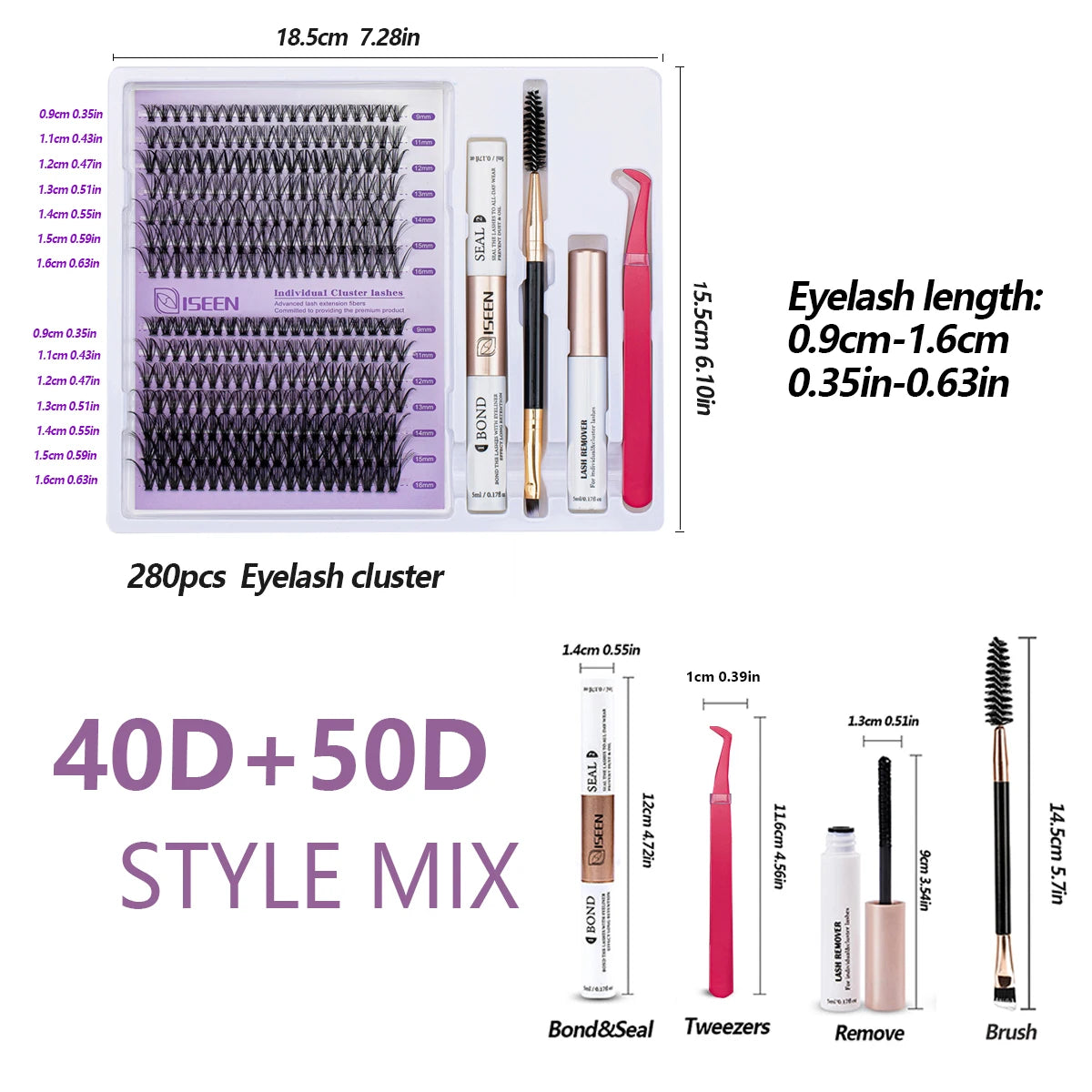 ISEEN DIY Lash Extension Kit – Mixed Lash Clusters with Bond, Remover & Tools