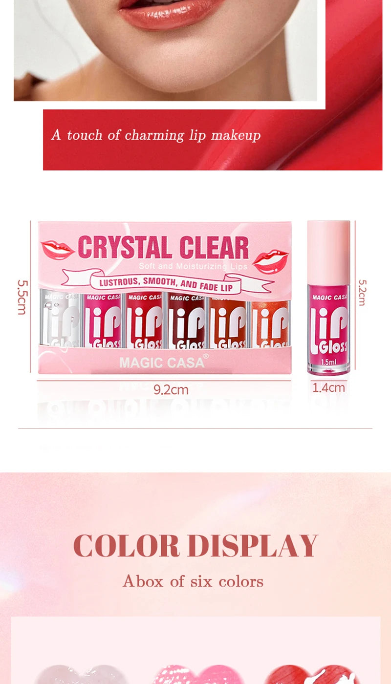 LuxuryGlow MAGIC CASA - Set de 6 aceites labiales en gelatina: brillo hidratante, voluminizador y duradero