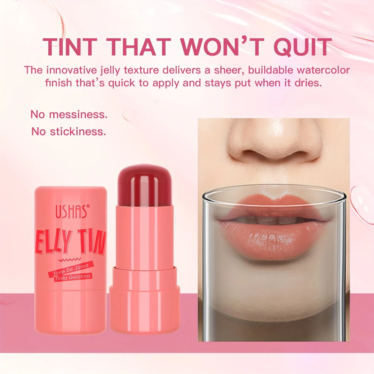 USHAS 4-in-1 Jelly Blush Stick – Lip Balm, Eyeshadow & Lip Gloss (Multi-Use Matte Finish)