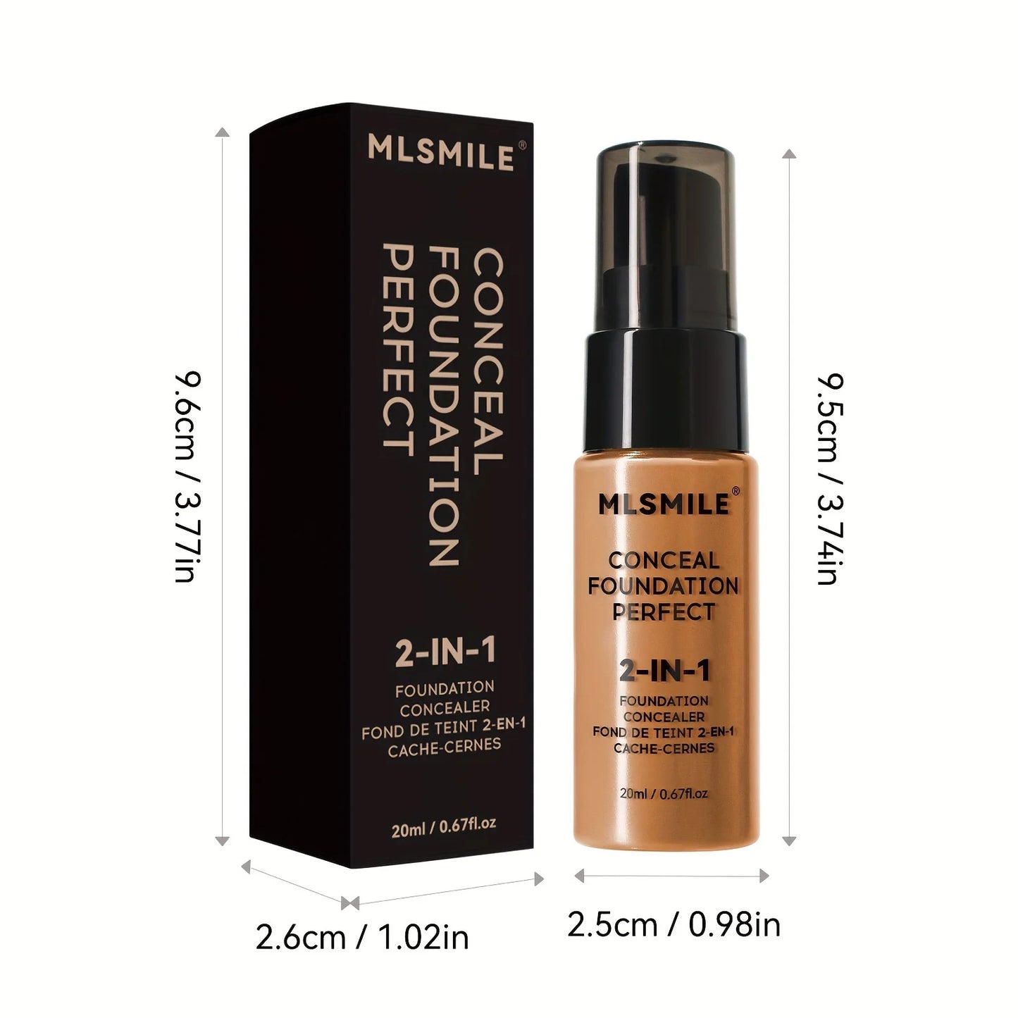 Base de maquillaje líquida y corrector 2 en 1 MLSMILE: cobertura total, resistente al agua, hidratante