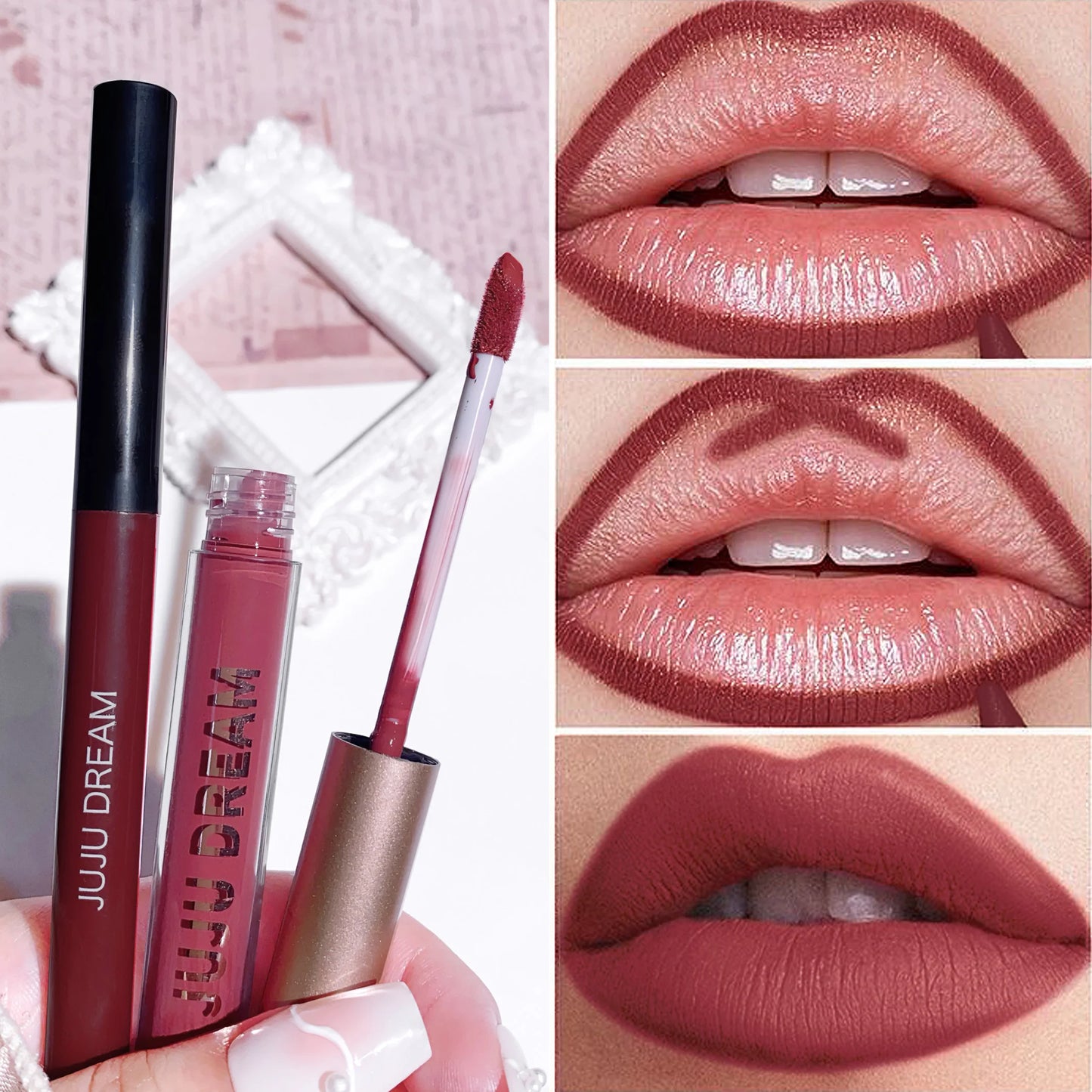 JUJU DREAM 6-Color Matte Lip Liner & Lipstick Pencil Set – 2-in-1 Waterproof, Long-Lasting, Smudge-Proof