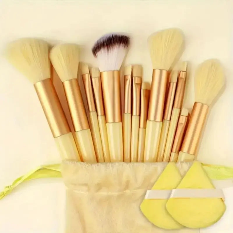 Juego de brochas de maquillaje suaves profesionales LuxuryGlow: 13, 14, 15 y 16 piezas para base, sombras de ojos, polvos y kabuki.