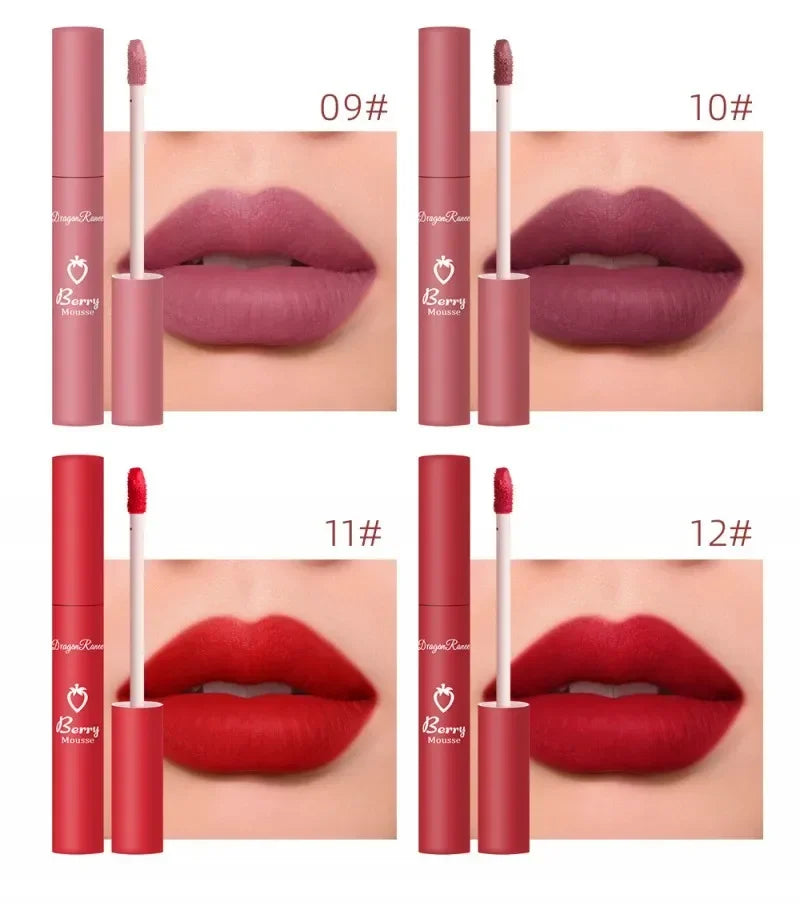 Brillo de labios mate nude LuxuryGlow: 12 colores aterciopelados, resistente al agua y de larga duración.