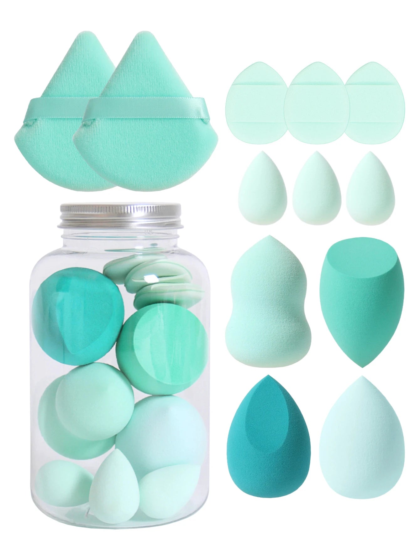 Esponjas de maquillaje de doble uso Luxury Glow, 12 unidades, con frasco de almacenamiento – Sin látex