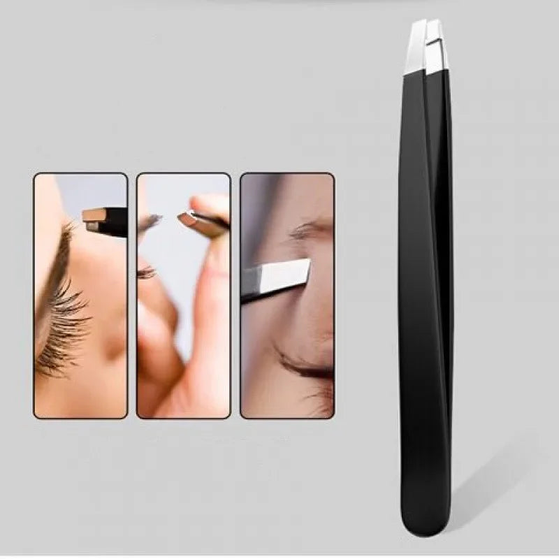 ملقط حواجب CNKESS أسود من الفولاذ المقاوم للصدأ - رأس مائل دقيق لإزالة الشعر وتثبيت الرموش