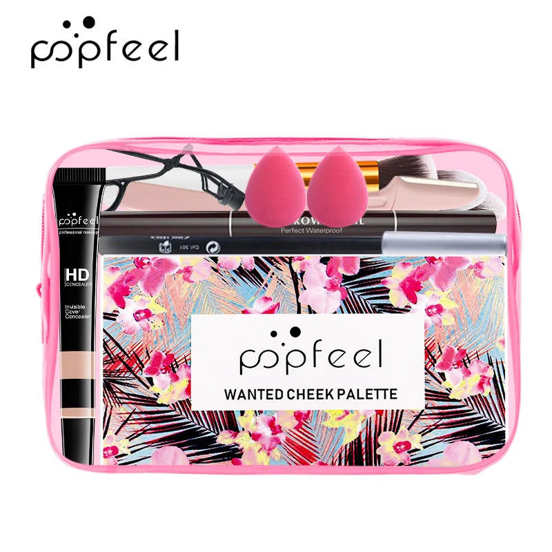 مجموعة هدايا مكياج POPFEEL من LuxuryGlow - مجموعة كاملة للوجه مع ظلال العيون، ملمع الشفاه، كريم الأساس، والفرش