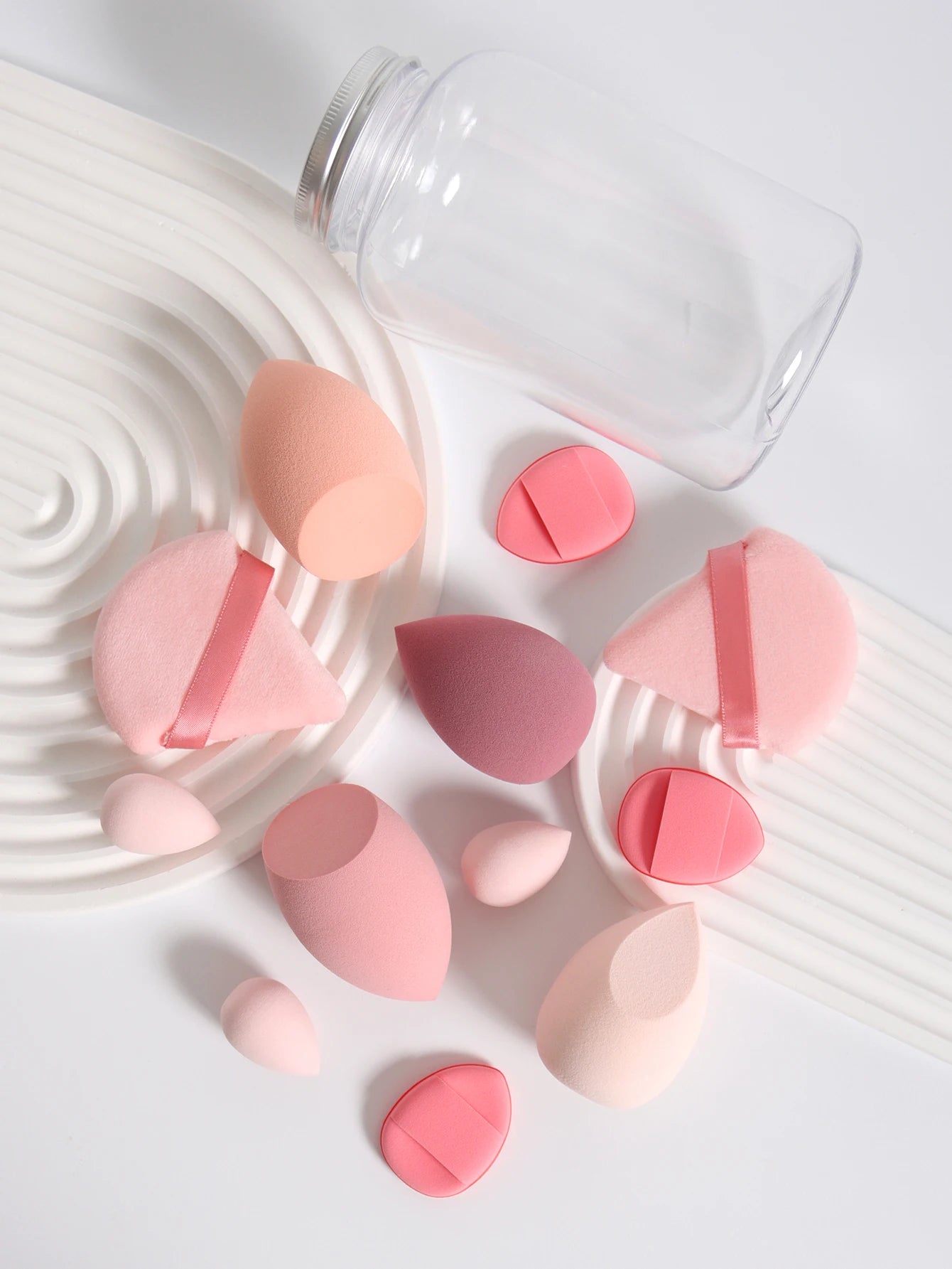 Esponjas de maquillaje de doble uso Luxury Glow, 12 unidades, con frasco de almacenamiento – Sin látex
