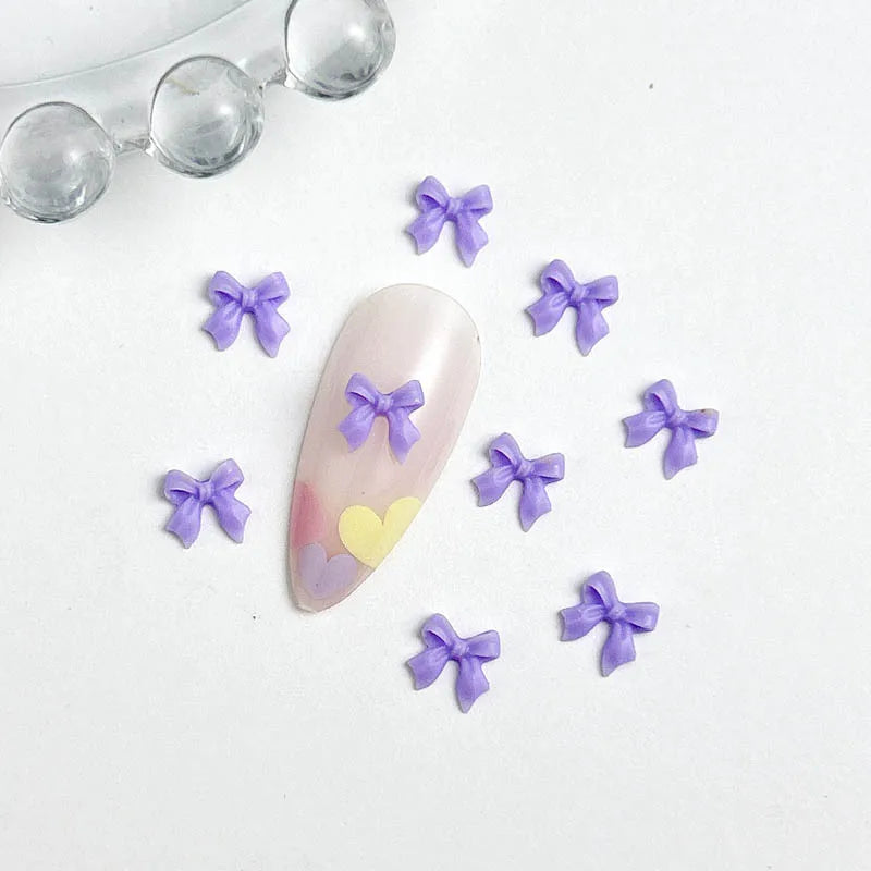 LuxuryGlow 50Pcs 3D Resin Bowknots Nail Art Decorations – Mini Acrylic Ribbon Charms for DIY Nails